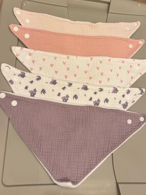 Girls' Pink and Cream Bandana Bibs - Set of 4